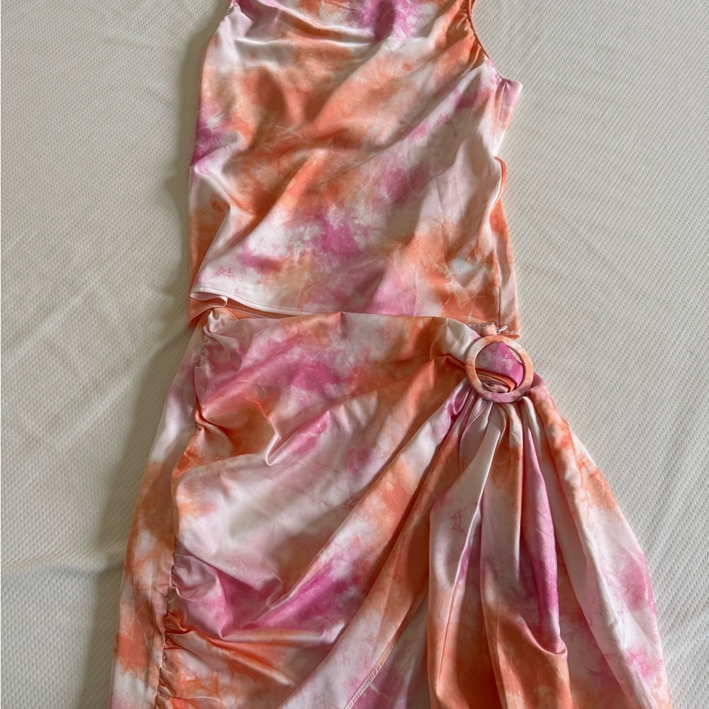 Wayf Pink and Orange Tie-Dye Top and Skirt